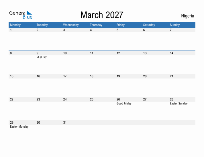 Fillable March 2027 Calendar