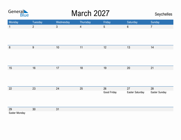 Fillable March 2027 Calendar