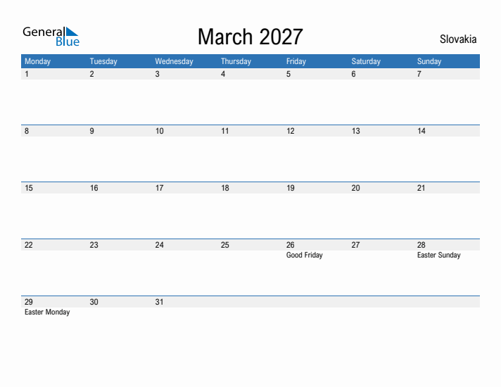 Fillable March 2027 Calendar