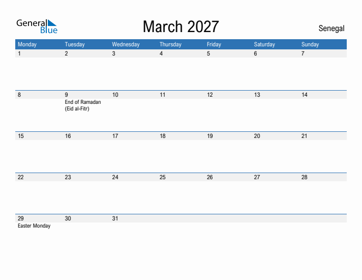 Fillable March 2027 Calendar