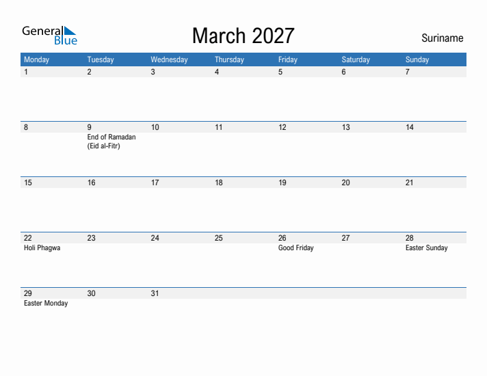 Fillable March 2027 Calendar