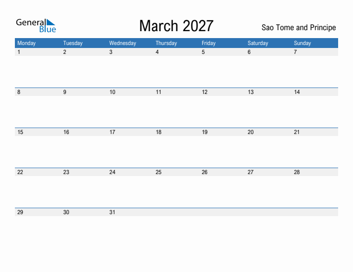 Fillable March 2027 Calendar