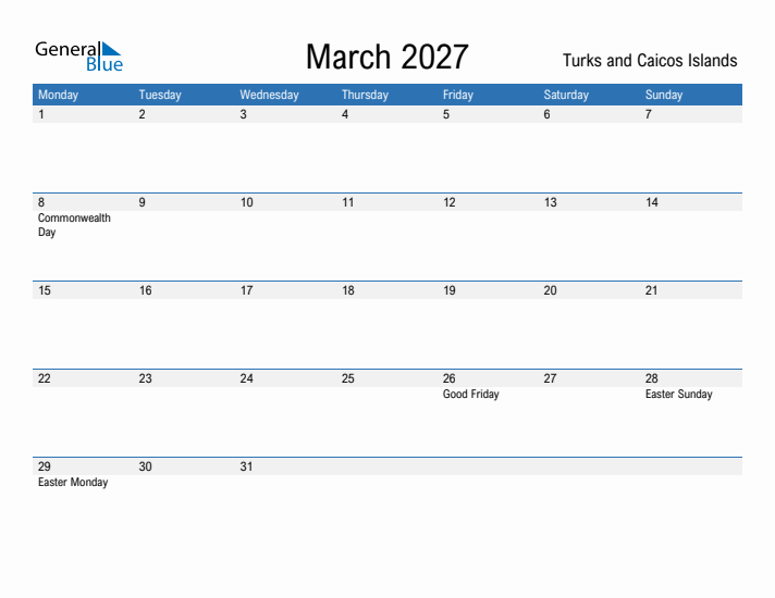 Fillable March 2027 Calendar