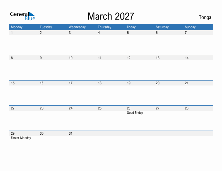 Fillable March 2027 Calendar