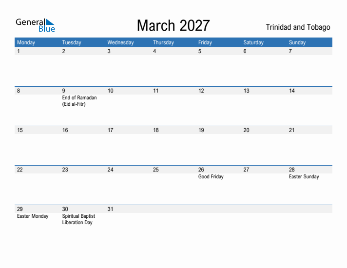Fillable March 2027 Calendar