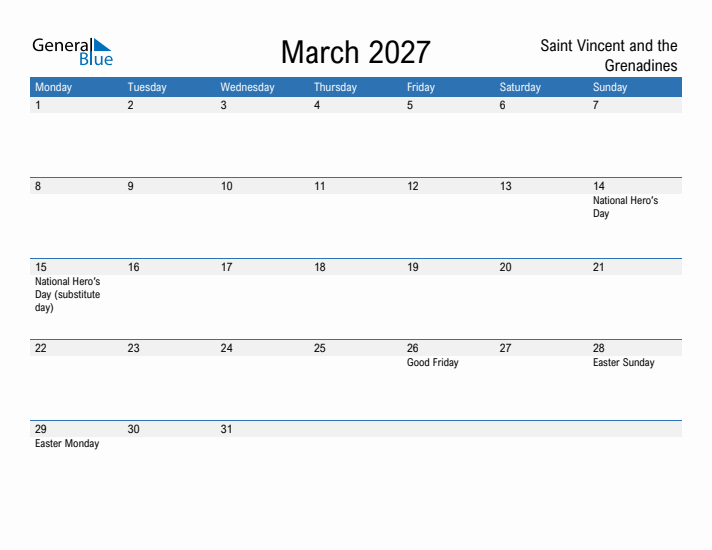 Fillable March 2027 Calendar