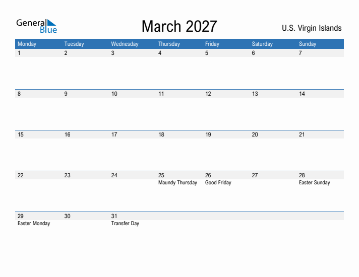 Fillable March 2027 Calendar