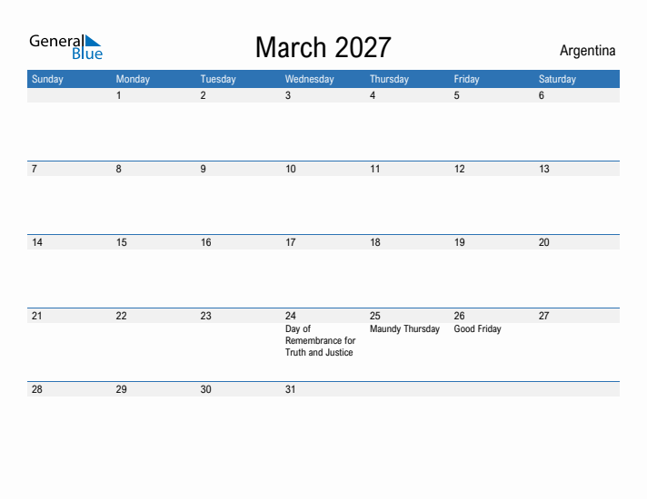 Fillable March 2027 Calendar