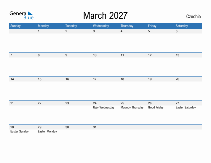 Fillable March 2027 Calendar