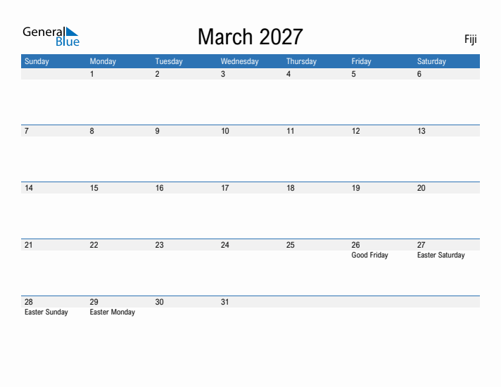 Fillable March 2027 Calendar