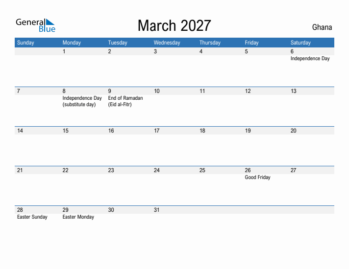 Fillable March 2027 Calendar