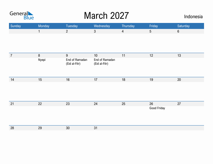 Fillable March 2027 Calendar