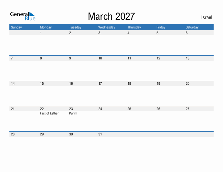 Fillable March 2027 Calendar