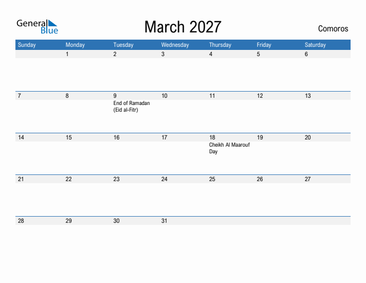 Fillable March 2027 Calendar