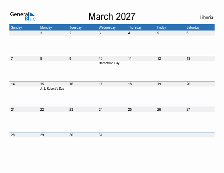 Fillable March 2027 Calendar