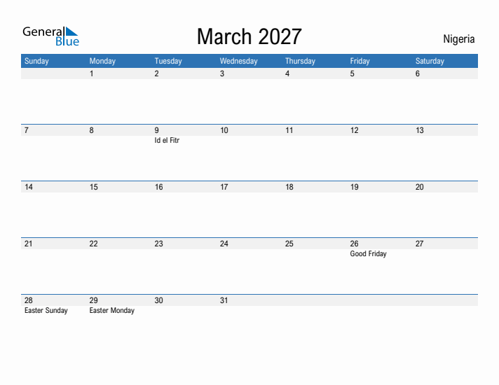 Fillable March 2027 Calendar