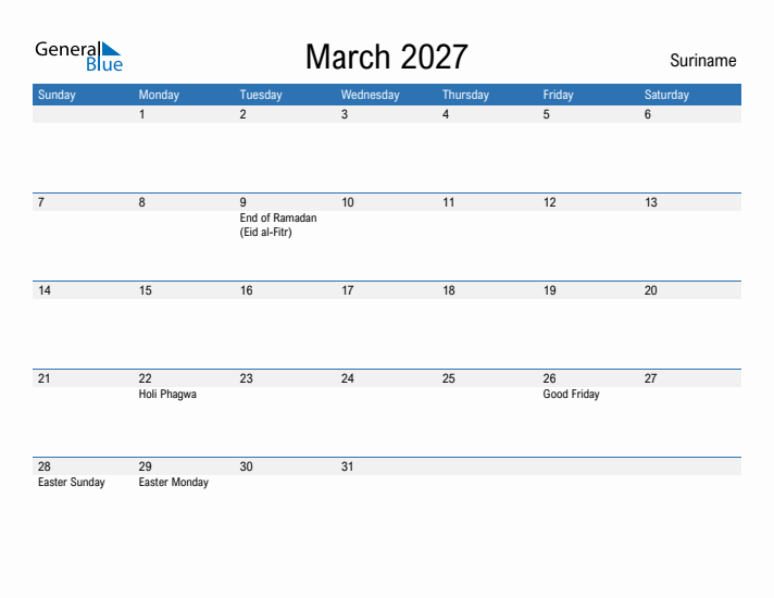 Fillable March 2027 Calendar