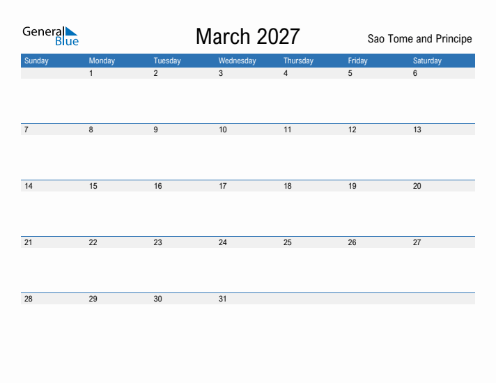 Fillable March 2027 Calendar