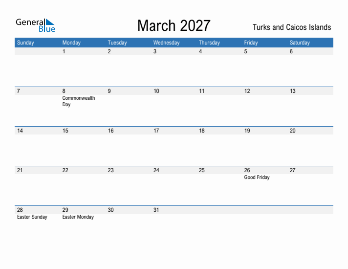 Fillable March 2027 Calendar