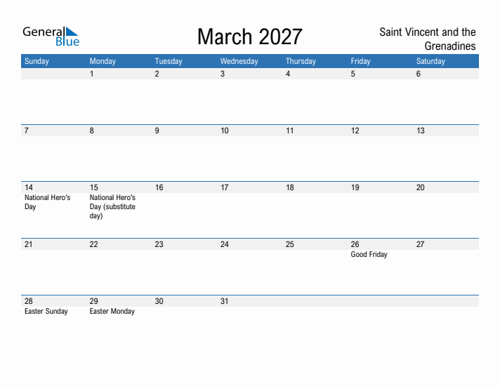 Fillable March 2027 Calendar