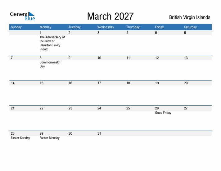 Fillable March 2027 Calendar
