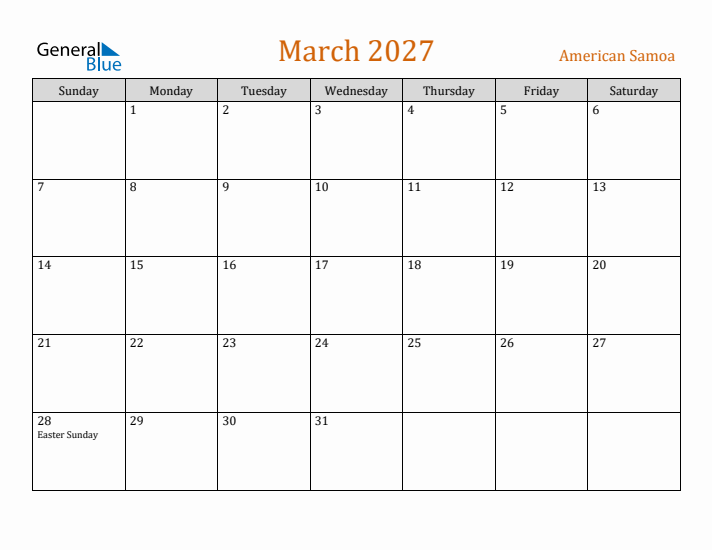March 2027 Holiday Calendar with Sunday Start