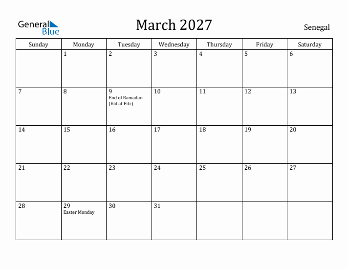 March 2027 Calendar Senegal