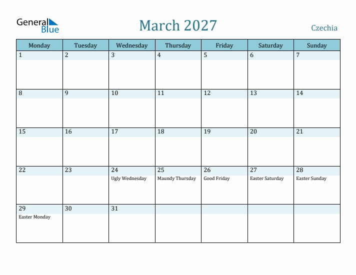 March 2027 Calendar with Holidays