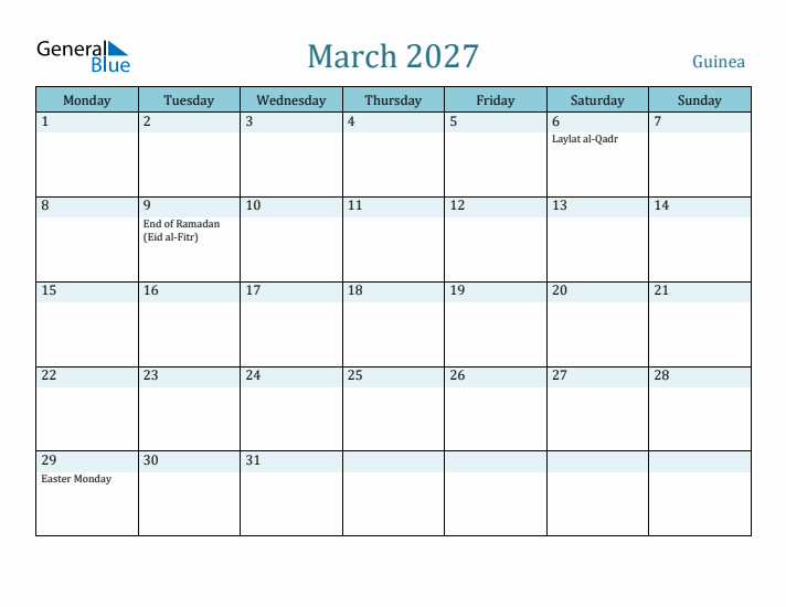 March 2027 Calendar with Holidays