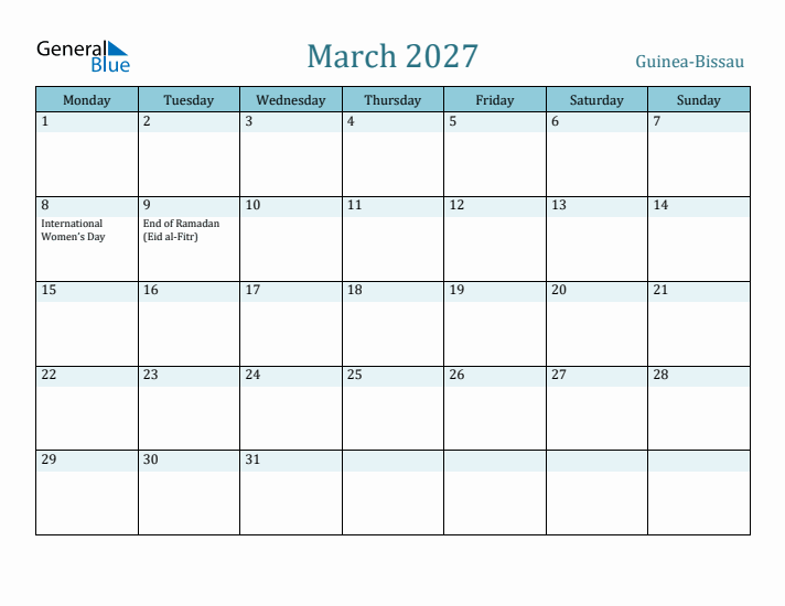 March 2027 Calendar with Holidays
