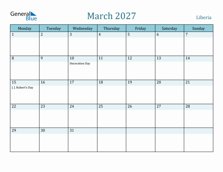 March 2027 Calendar with Holidays