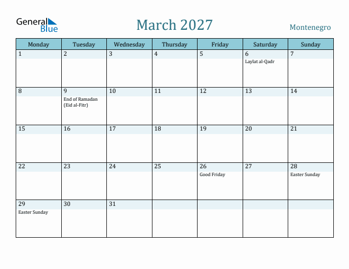 March 2027 Calendar with Holidays