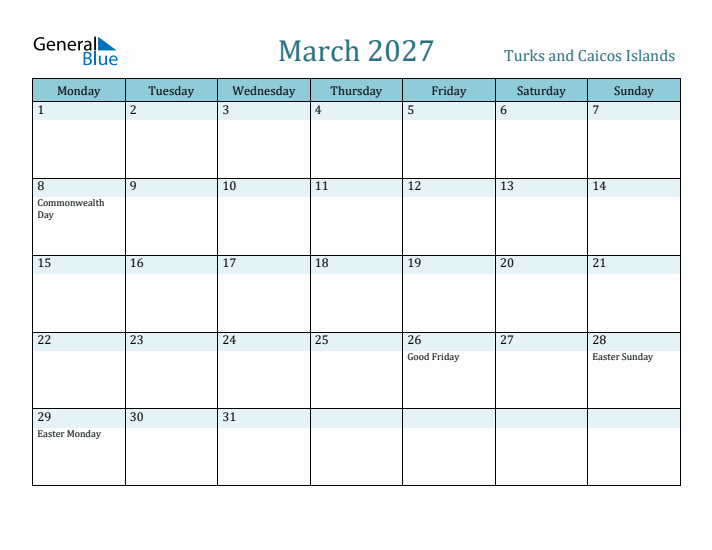 March 2027 Calendar with Holidays