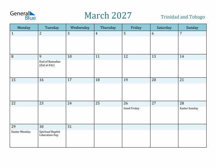 March 2027 Calendar with Holidays