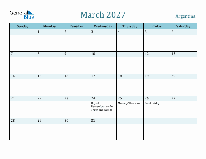 March 2027 Calendar with Holidays