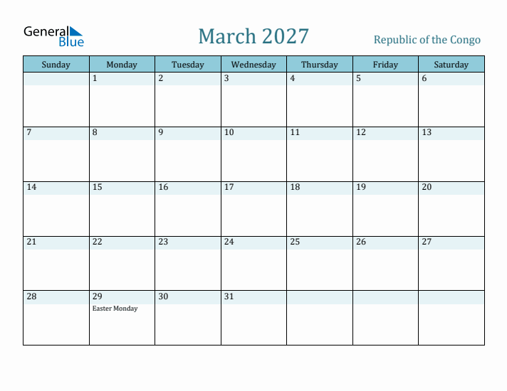March 2027 Calendar with Holidays