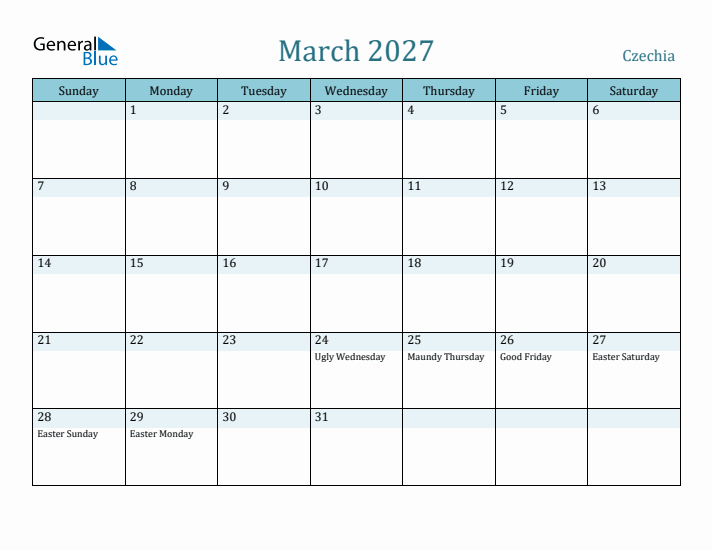 March 2027 Calendar with Holidays