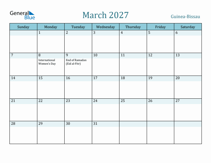 March 2027 Calendar with Holidays