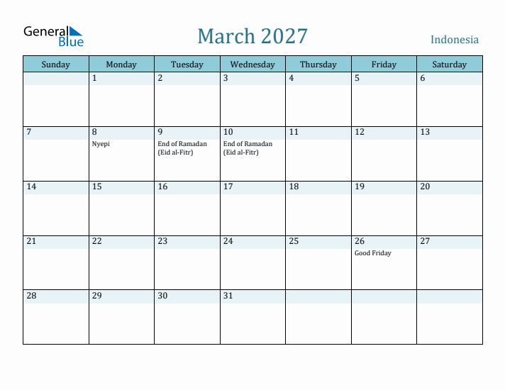 March 2027 Calendar with Holidays