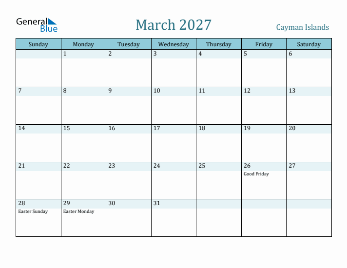 March 2027 Calendar with Holidays