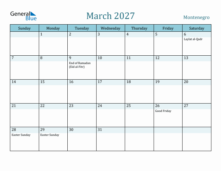 March 2027 Calendar with Holidays