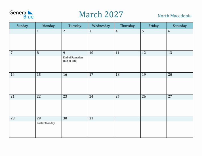 March 2027 Calendar with Holidays