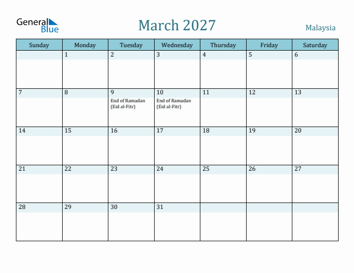 March 2027 Calendar with Holidays