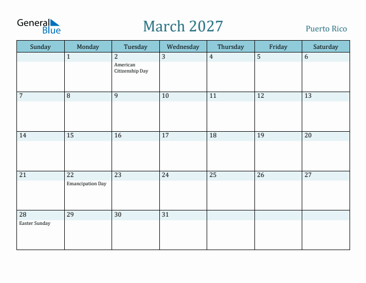 March 2027 Calendar with Holidays