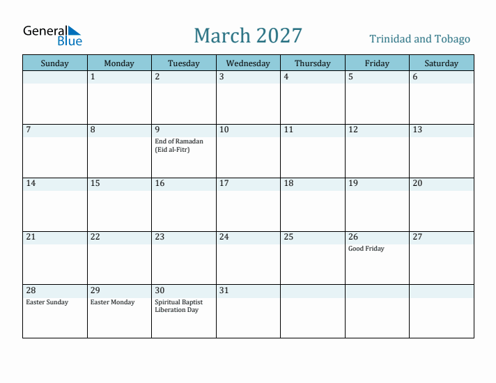 March 2027 Calendar with Holidays