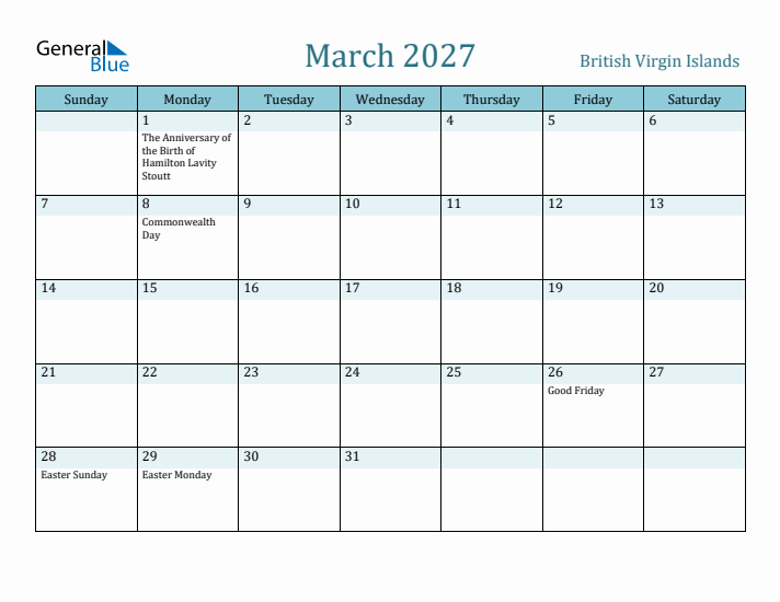 March 2027 Calendar with Holidays