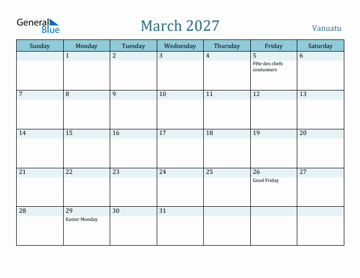 March 2027 Calendar with Holidays