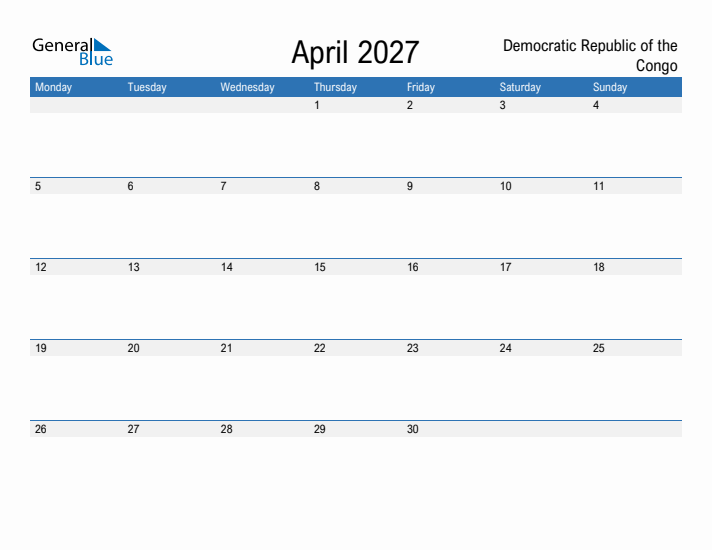Fillable April 2027 Calendar