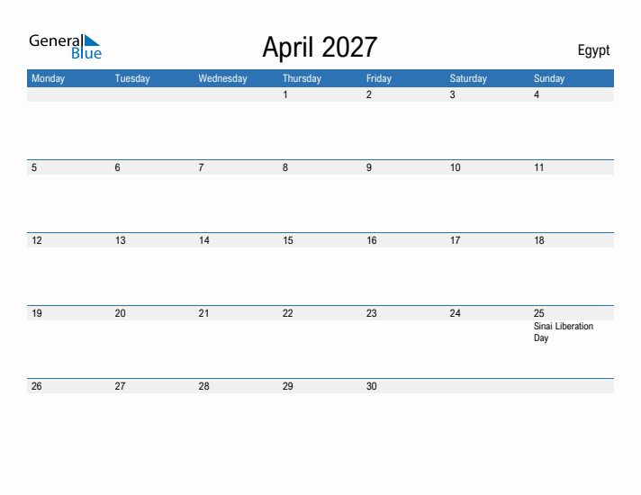 Fillable April 2027 Calendar