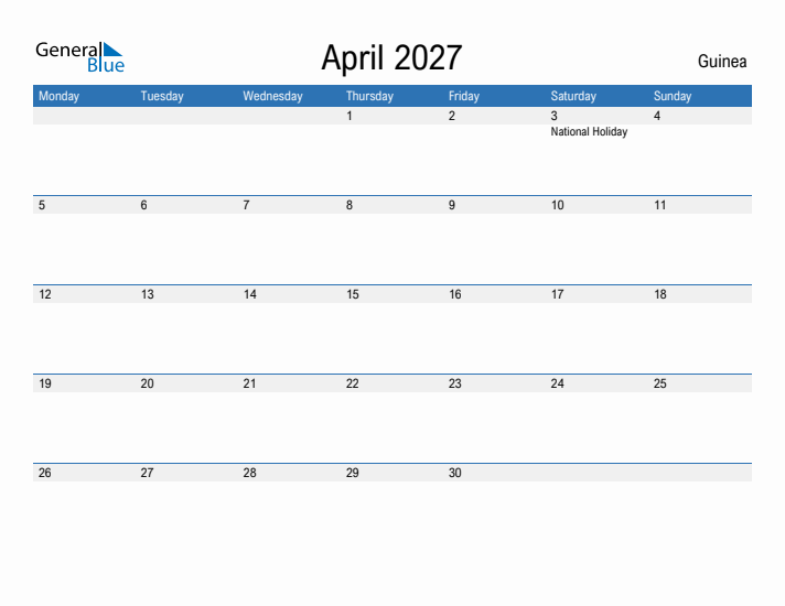 Fillable April 2027 Calendar